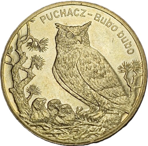 Moneta okolicznościowa 2 zł Puchacz 2005 rewers Zwierzęta Świata