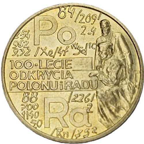 Moneta okolicznościowa 2 zł 1998 100 lecie odkrycia polonu i radu rewers