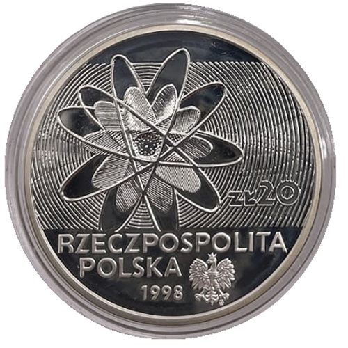 Moneta 20 zł 100-lecie odkrycia radu i polonu 1998 awers