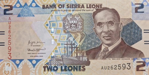 Sierra Leone banknot 2 leones 2022 awers