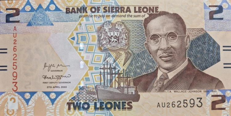 Sierra Leone banknot 2 leones 2022 awers