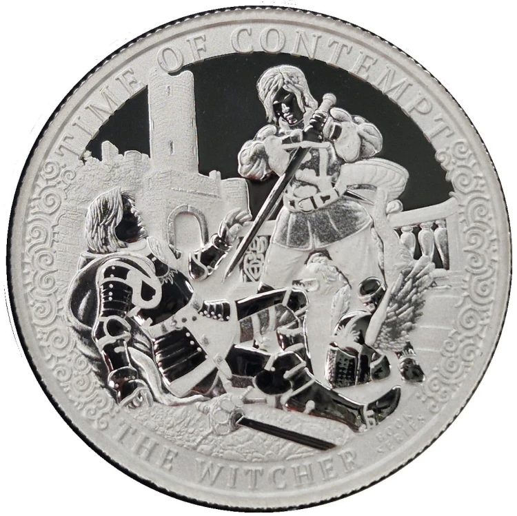 Moneta 500 franków Wiedźmin 1oz Czas pogardy 2025 rewers