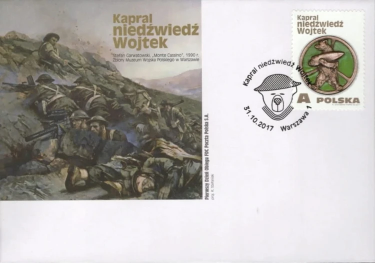 Koperta FDC Kapral niedźwiedź Wojtek 2017