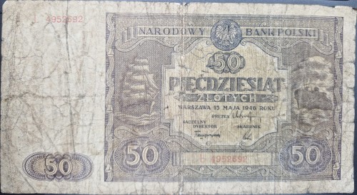 Banknot 50 zł 1946 stan 4 awers