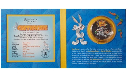 Moneta 1 dolar Królik Bugs Bohaterowie kreskówek 2013 box