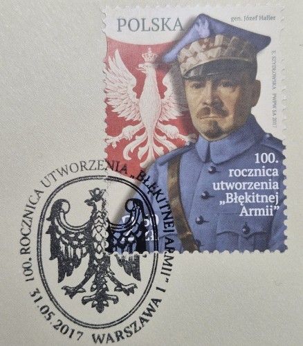 Koperta FDC 100 rocznica utworzenia Błękitnej Armii znaczek i stempel