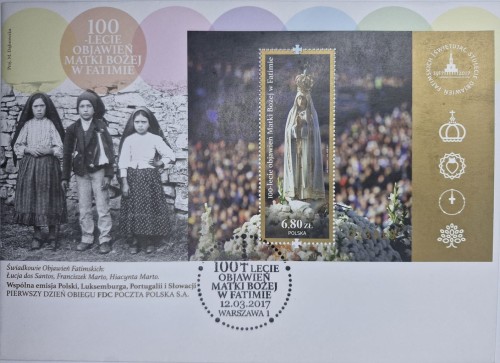 Koperta FDC 100-leci objawień w Fatimie 2017