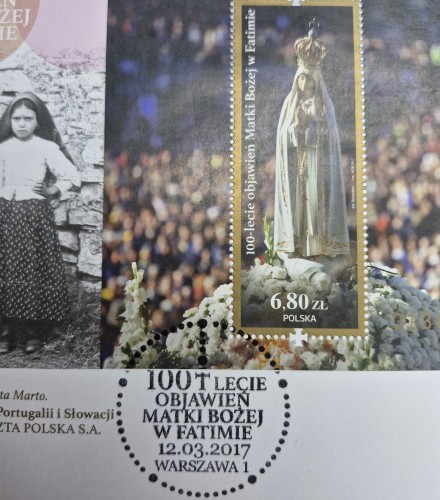 Koperta FDC 100-leci objawień w Fatimie 2017 stempel i znaczek