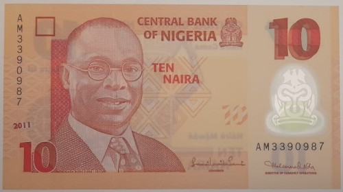 Nigeria Banknot 10 Naira 2011 r. rewers