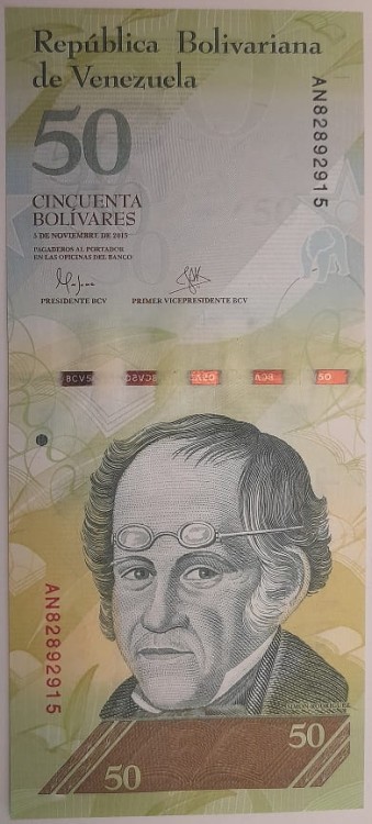 Wenezuela Banknot 50 Bolivares 2015 r. rewers