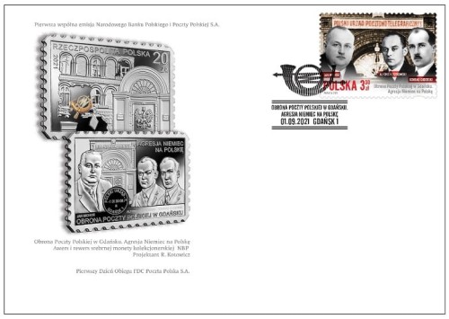 Koperta FDC Obrona Poczty Polskiej w Gdańsku 2021 r.