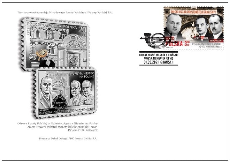 Koperta FDC Obrona Poczty Polskiej w Gdańsku 2021 r.