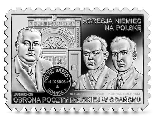 Moneta 20 zł Obrona Poczty Polskiej w Gdańsku 2021 r. rewers