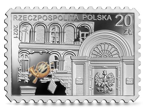 Moneta 20 zł Obrona Poczty Polskiej w Gdańsku 2021 r. awers