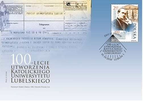 Koperta FDC 100 rocz. utworzenia Katolickiego Uniwersytetu Lubelskiego 2018 r.
