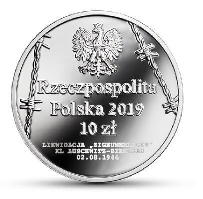 Moneta 10 zł 75. rocz. Zagłady Romów i Sinti 2019 r. awers