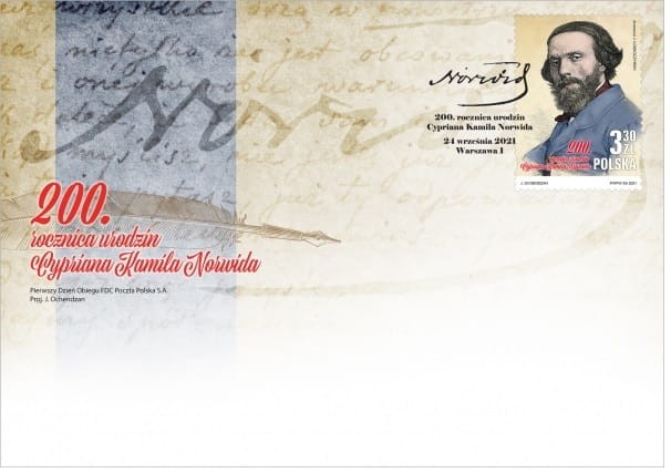 Koperta FDC 200. rocz. ur. Kamila Cypriana Norwida 2021 r