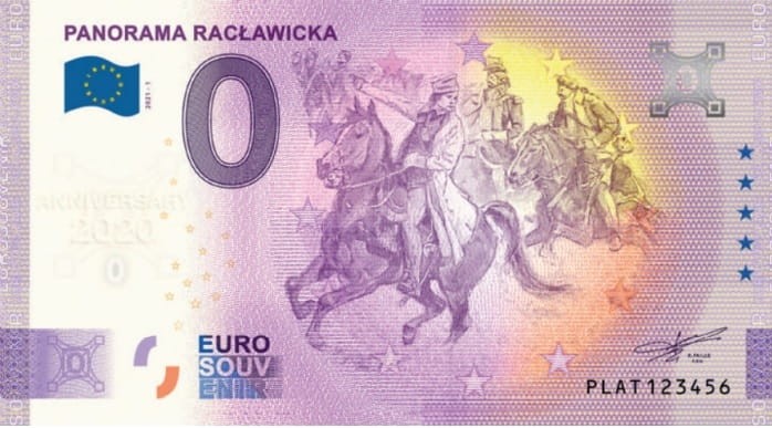 Banknot 0 euro Panorama Racławicka 2021 r. rewers