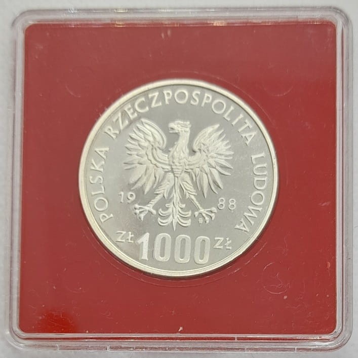 Moneta 1000 zł Jadwiga Andegaweńska  PRÓBA 1988 r. awers