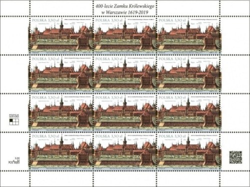 Znaczki 400-lecie Zamku Królewskiego w Warszawie Arkusz 2019 r.
