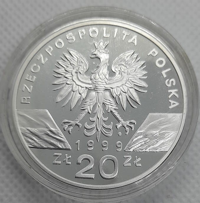 Moneta kolekcjonerska 20 złotych Wilk 1999 awers