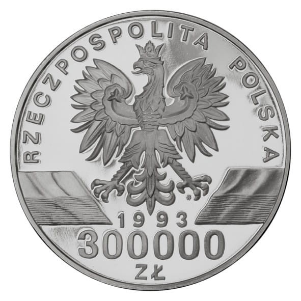 Moneta 300 000 zł Jaskółka 1993 r. awers