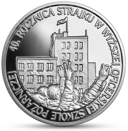 Moneta 10 zł 40 rocz. Strajku w Wyższej Oficerskiej Szkole Pożarniczej  2021 r. rewers