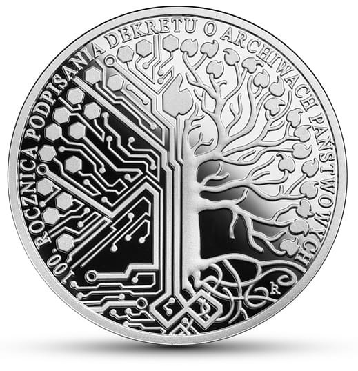 Moneta 100 rocznica Dekretu o Archiwach Państwowych 2019 rewers