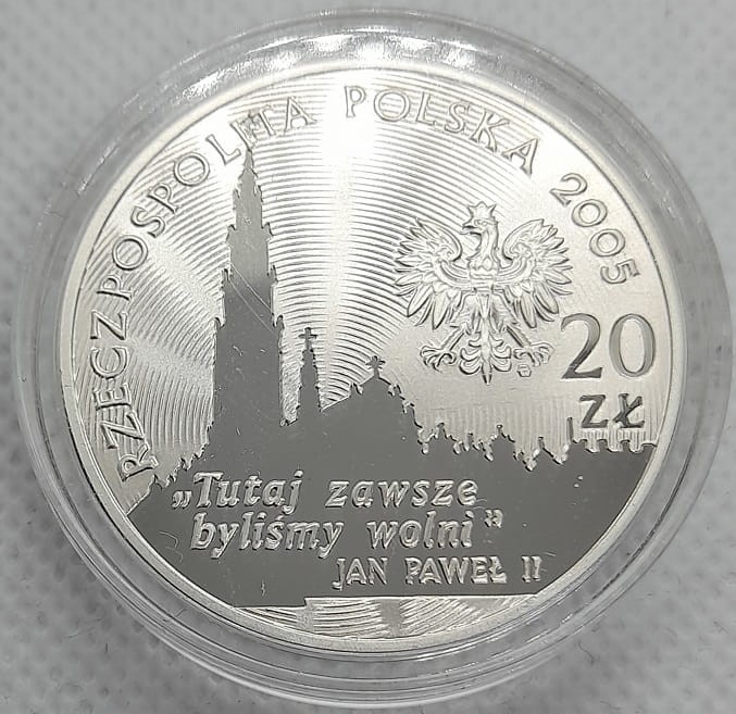 Moneta 20 zł 350-lecie Obrony Jasnej Góry 2005 r. awers