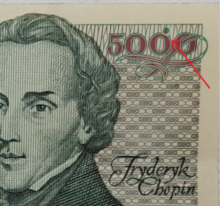 Banknot 5000 zł Fryderyk Chopin 1986 r. błąd