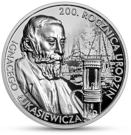 Moneta 10 zł 200. rocz. Urodzin Ignacego Łukasiewicza 2022 r. rewers