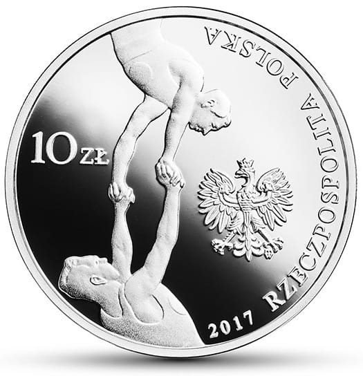 Moneta 10 zł 150. rocz. Towarzystwa Gimnastycznego Sokół 2017 r.  awers
