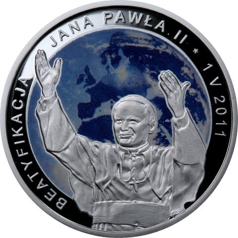 Moneta 20 zł Beatyfikacja Jana Pawła II 2011 r. rewers