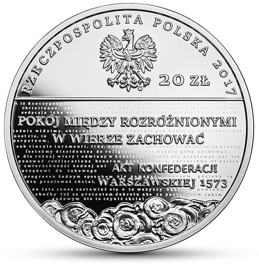 Moneta 20 zł Pięć Wieków Reformacji w Kościele 2017 r. awers