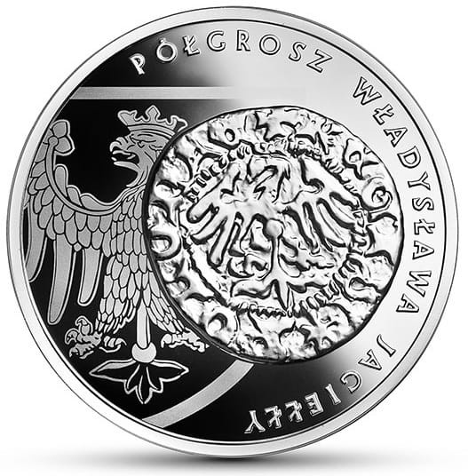 Moneta 20 zł Półgrosz Władysława Jagiełły 2015 r.  rewers