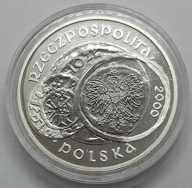 Moneta 10 zł 1000-lecie Zjazdu w Gnieźnie 2000 r. awers