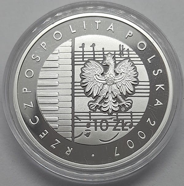 Moneta 10 zł 125. rocz. urodzin Karola Szymanowskiego 2007 r. awers