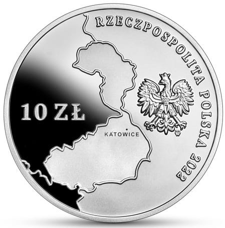 Moneta 10 zł 100 rocz. Powrotu Górnego Śląska do Polski 2022 r. awers