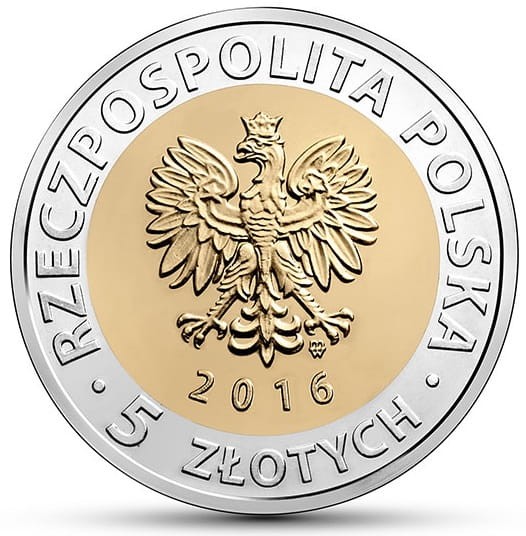 Moneta 5 zł Księży Młyn w Łodzi 2016 awers
