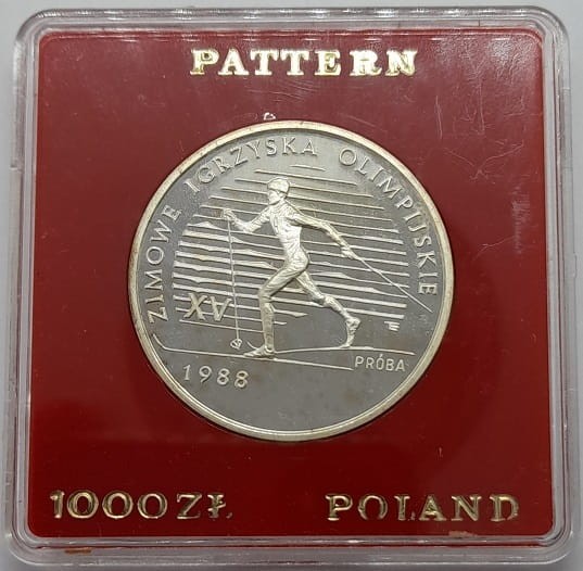 Moneta 1000 zł XV Zimowe Igrzyska Olimpijskie próba 1988 rewers