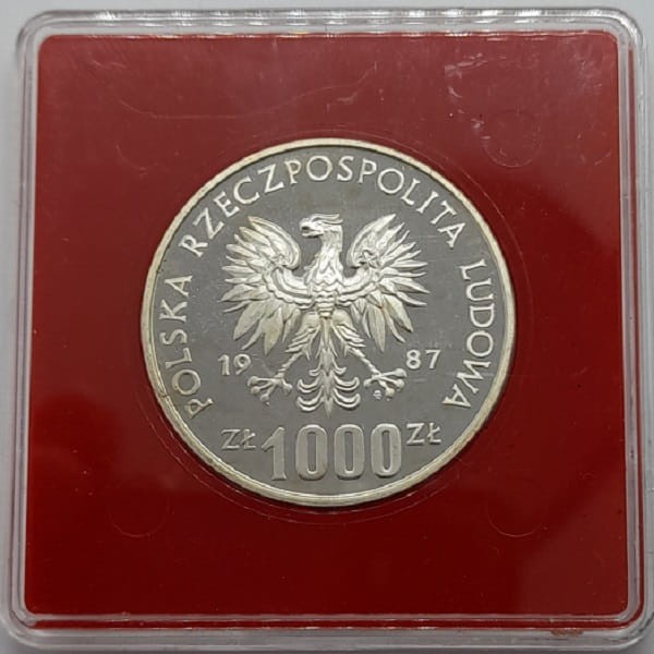 Moneta 1000 zł XV Zimowe Igrzyska Olimpijskie próba 1988 awers
