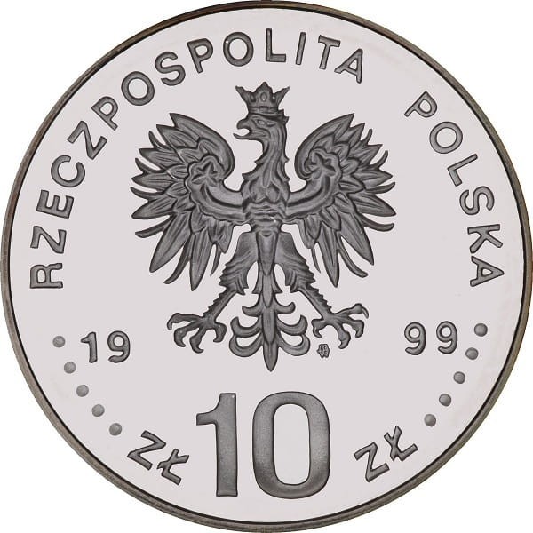 Moneta 10 zł 600-lcie Odnowienia Akademii Krakowskiej 1999 r. awers
