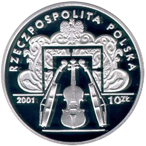 Moneta 10 zł XII Konkurs im. Henryka Wieniawskiego 2001 r. awers