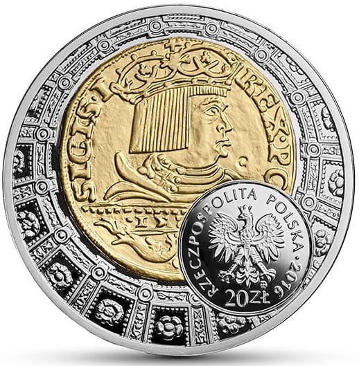 Moneta 20 zł Dukat Zygmunta Starego 2016 r awers