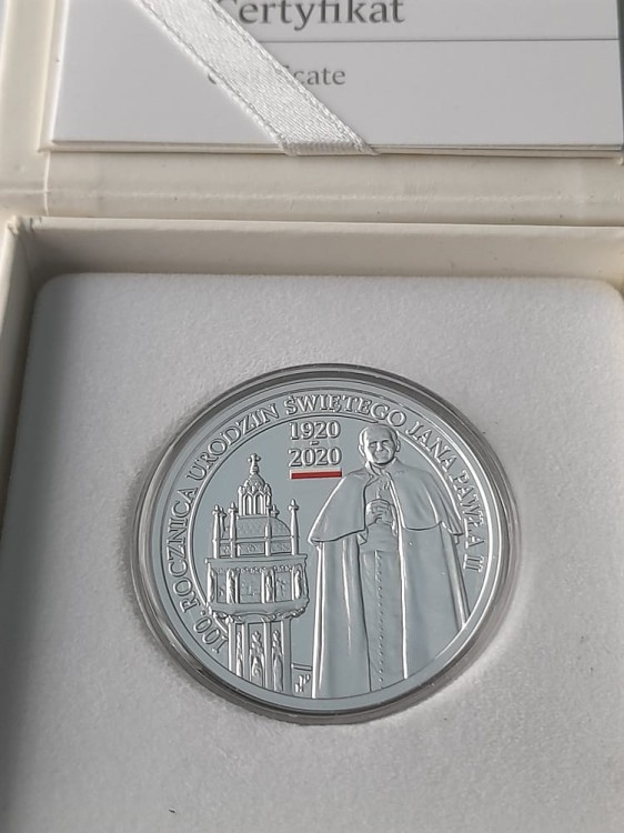 Moneta 10 zł 100. rocz. Urodzin Jana Pawła II 2020 r. box