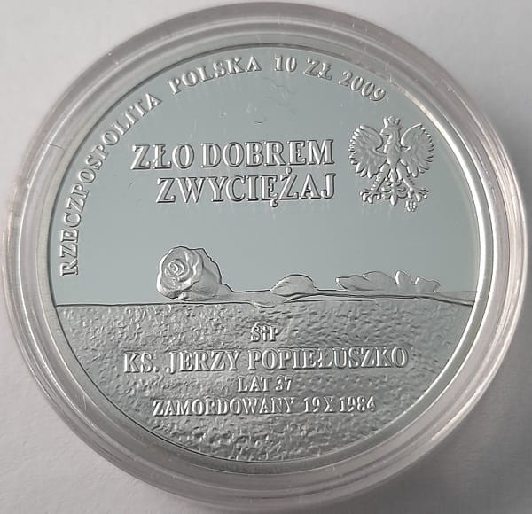 Moneta 10 zł 25. rocz. śmierci ks. Jerzego Popiełuszki 2009 r. awers