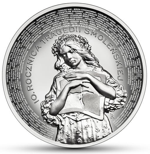 Moneta 10 zł 10. rocz. Tragedii Smoleńskiej 2020 r. uncja rewers