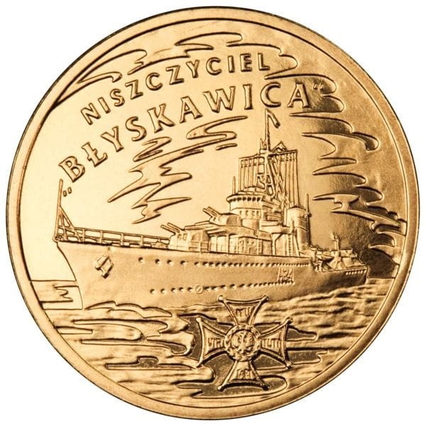 Moneta 2 zł niszczyciel Błyskawica 2012 rewers