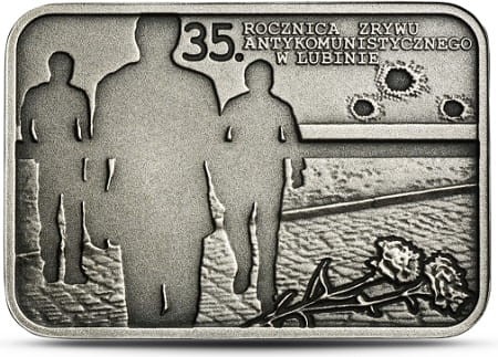 Moneta 20 zł 35. rocz. zrywu antykomunistycznego w Lubinie 2017 r. rewers