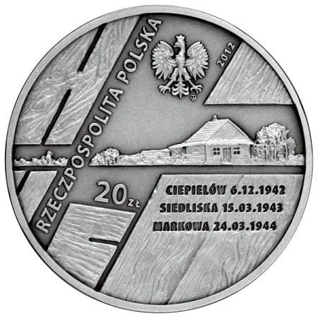 Moneta 20 zł Polacy Ratują Żydów Rodzina Ulmów 2012 r. awers